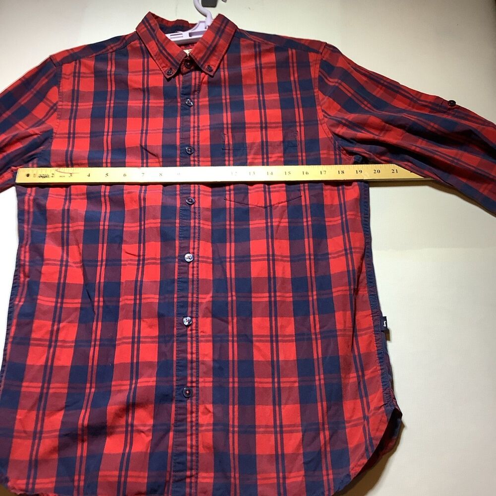 On The Road Slim Fit Button Down Long Sleeve Shirt Size 40/M Red & Blue Plaid